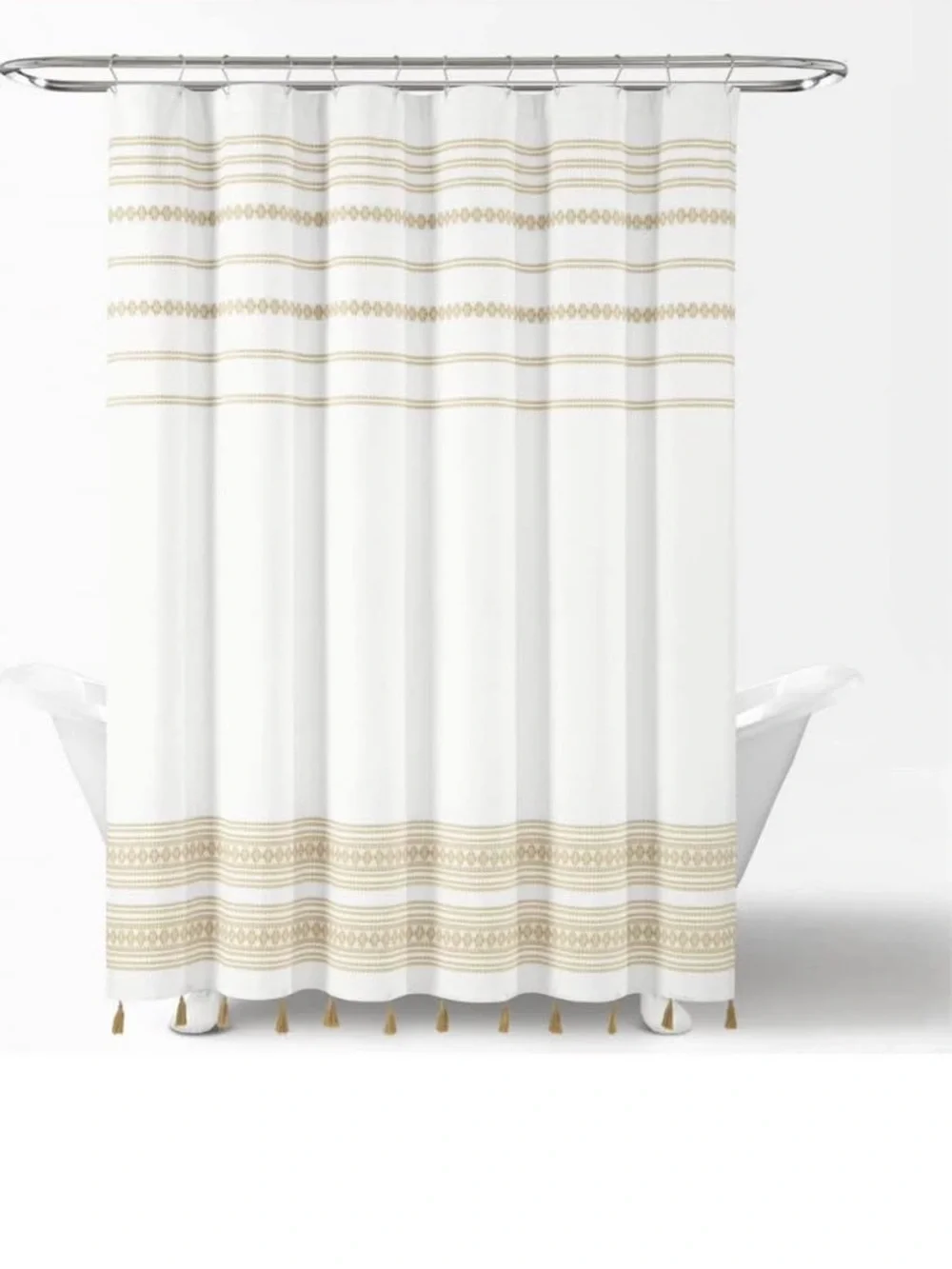 Lush Decor Breezy Chic Tassel Jacquard Eco-Friendly Cotton Shower Curtain
